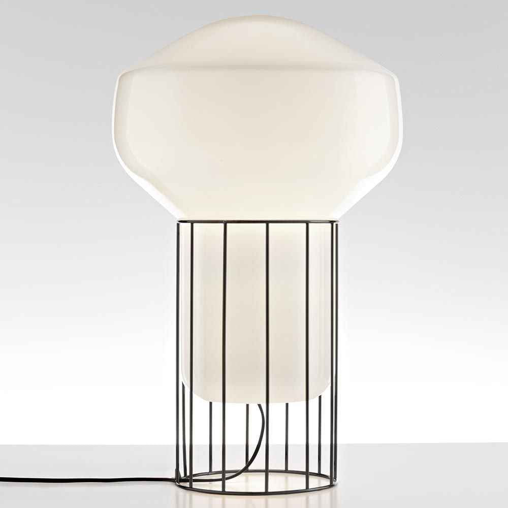 Aero Table Lamp | Glossy White Glass, Dark Gray & Brass Frame