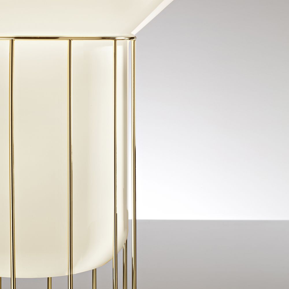 Aero Table Lamp | Glossy White Glass, Dark Gray & Brass Frame