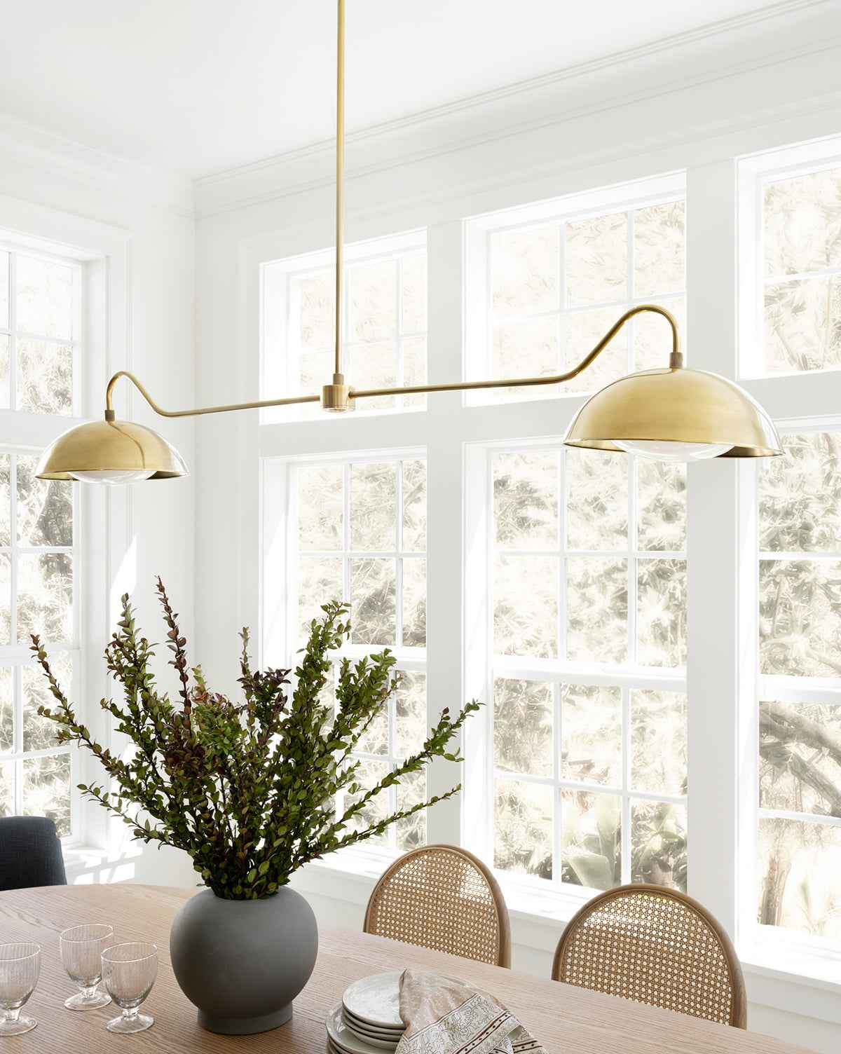 Aldora Linear Chandelier  Brass with Round Shades