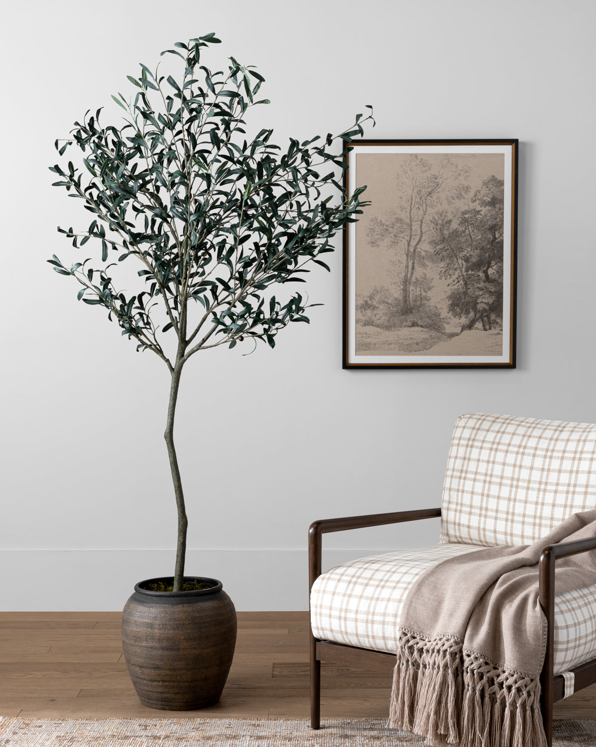 Bello Faux Olive Tree 72" with Ceramic Pot, Dark Green Foliage