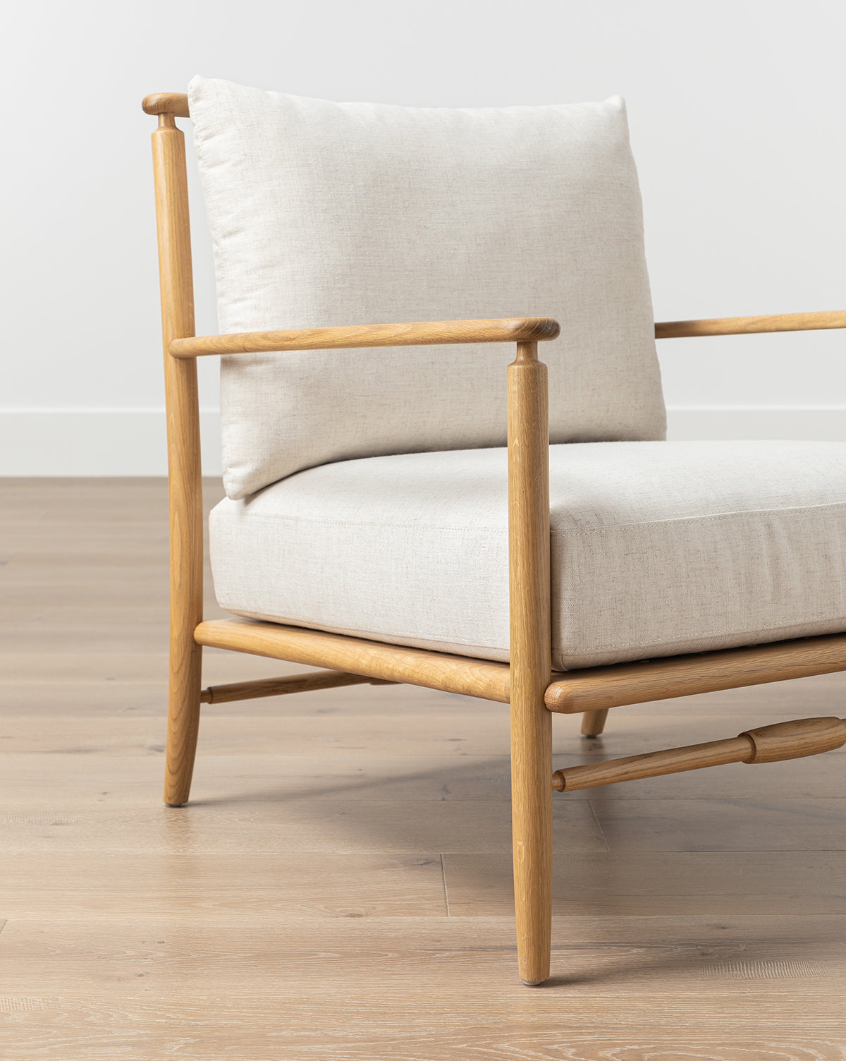Falcon Lounge Chair  Solid Oak Frame, Linen Cushions
