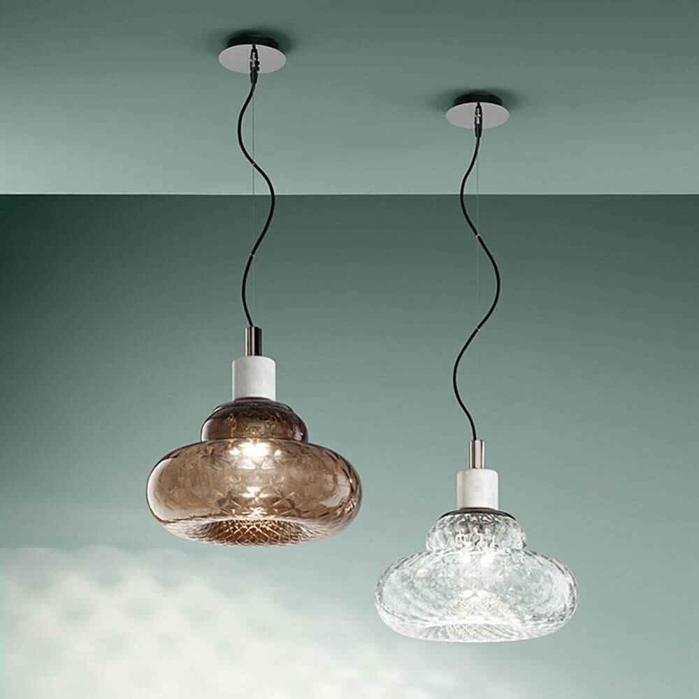 Vela Pendant Light | Hand-Blown Venetian Glass, Carrara Marble Base