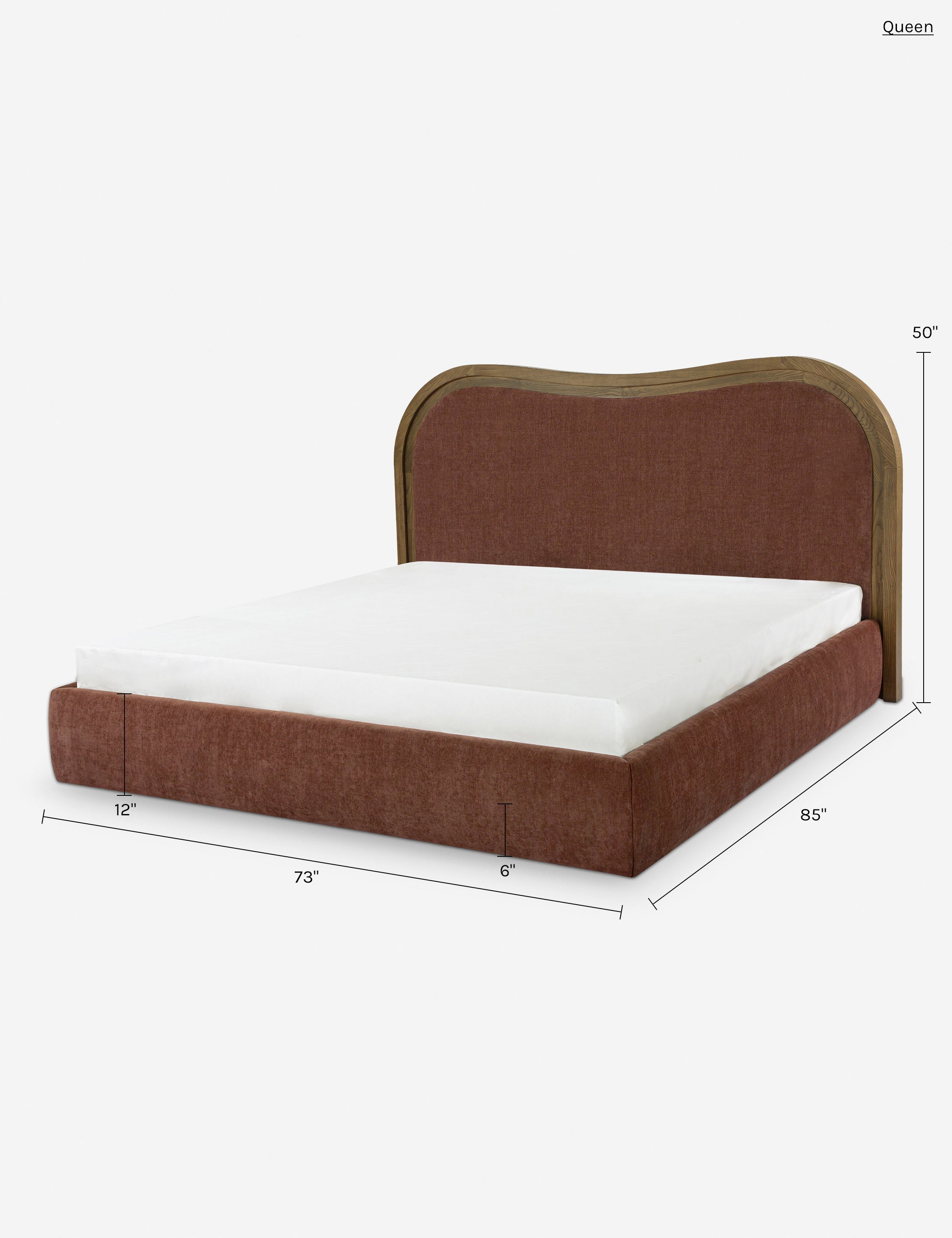 Gavril Platform Bed | Solid Ash Border, Upholstered Headboard
