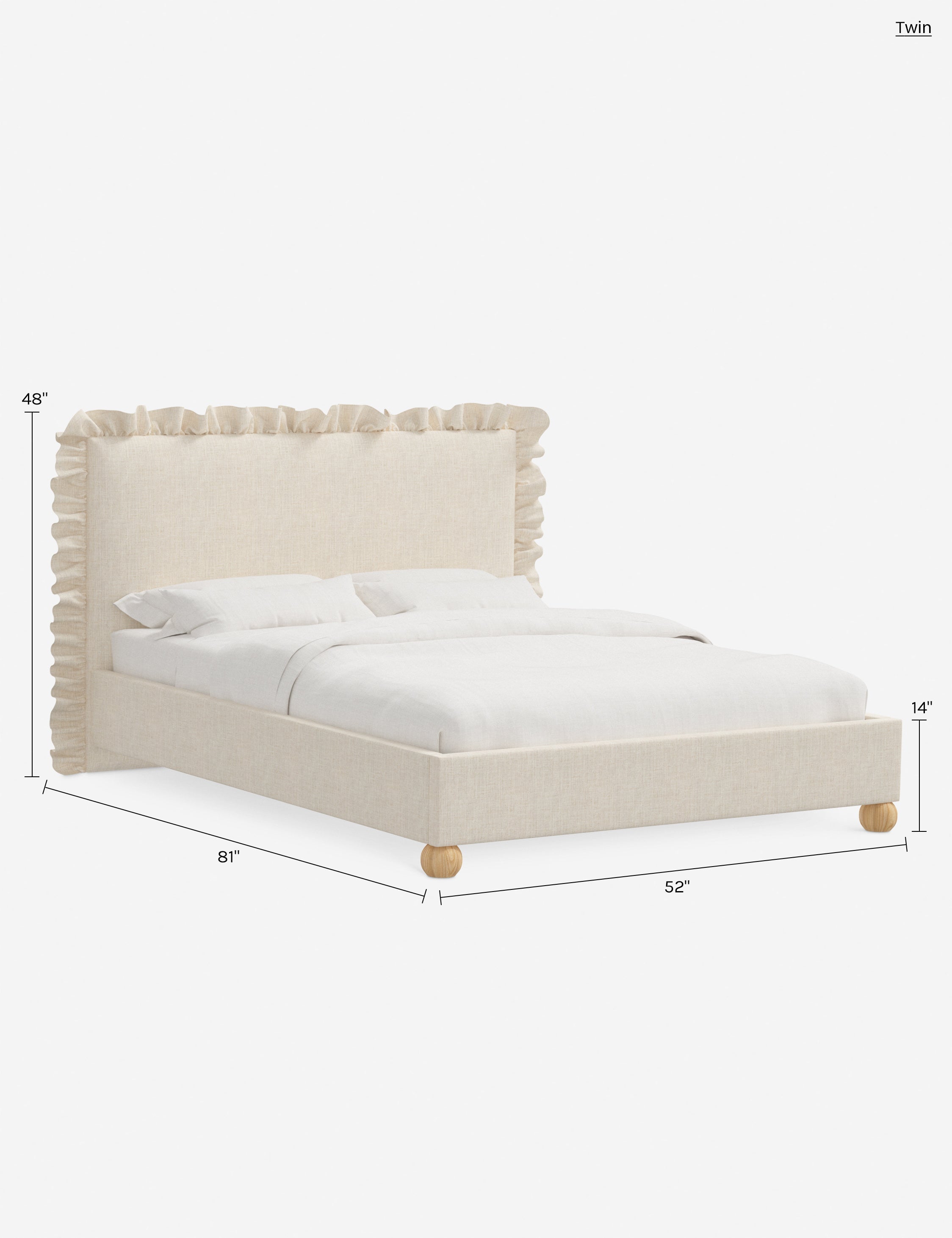 Mira Platform Bed | Ruffled Headboard, Custom Upholstery