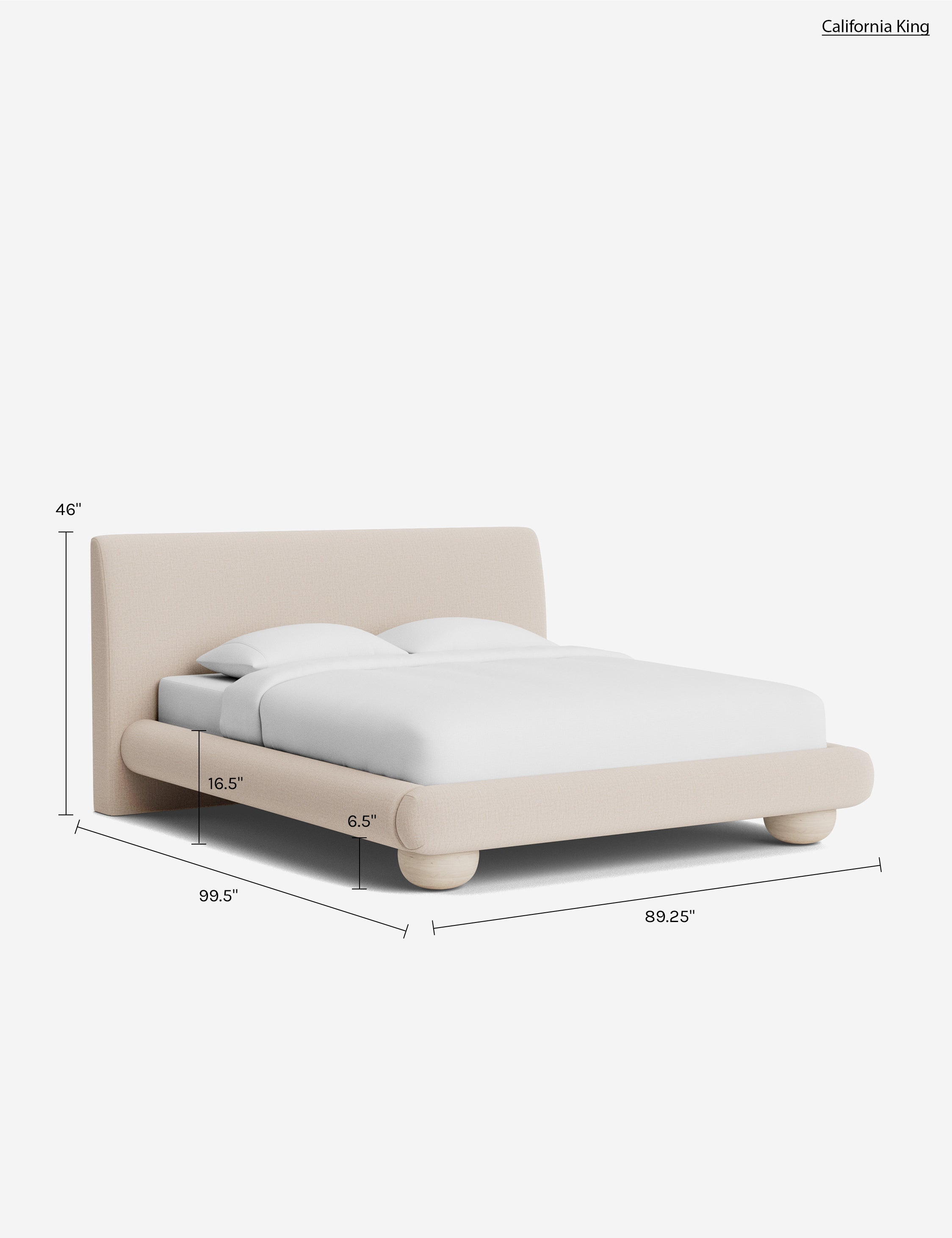 Rivo Platform Bed | Upholstered Frame, Light Wood Grain Base