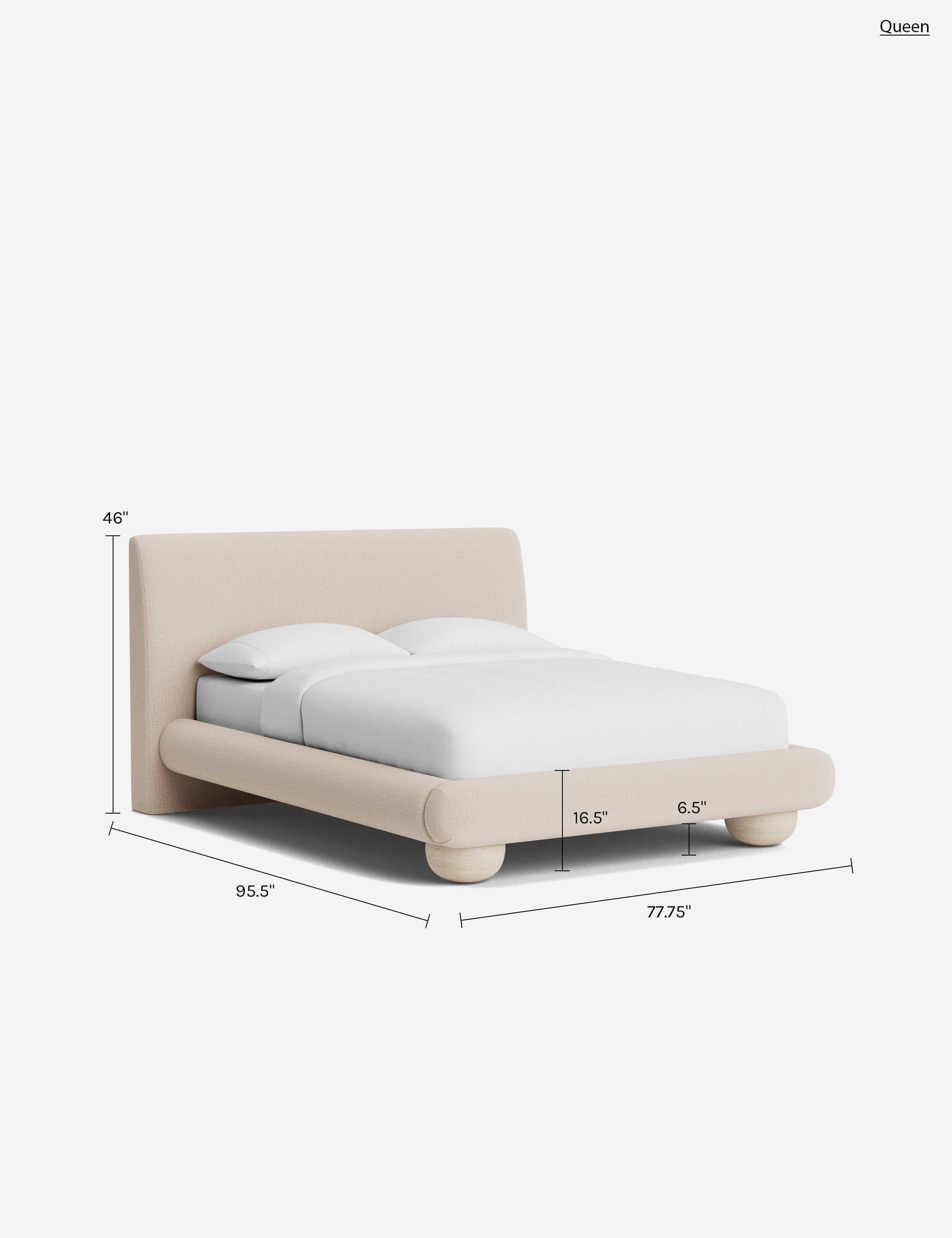 Rivo Platform Bed | Upholstered Frame, Light Wood Grain Base
