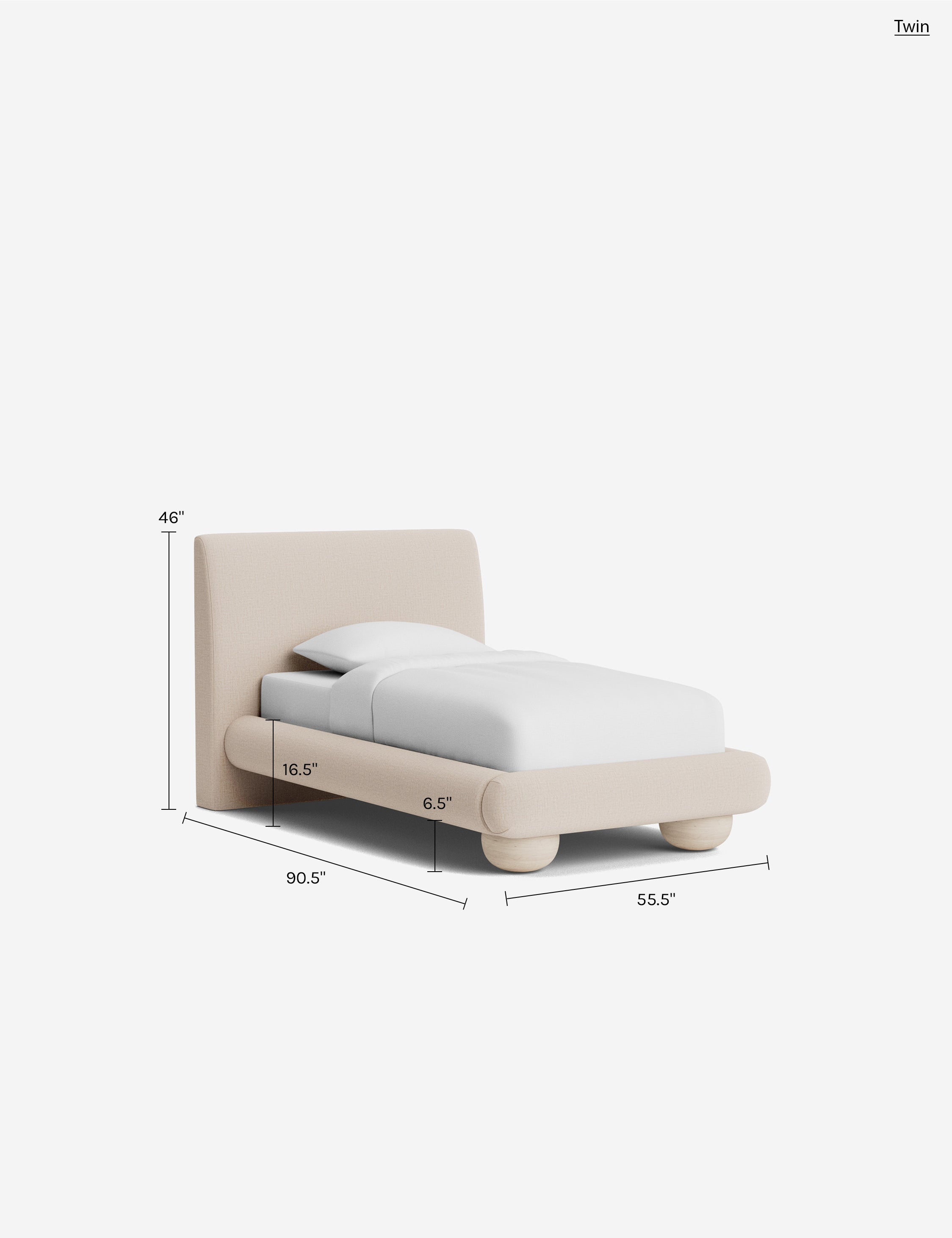 Rivo Platform Bed | Upholstered Frame, Light Wood Grain Base
