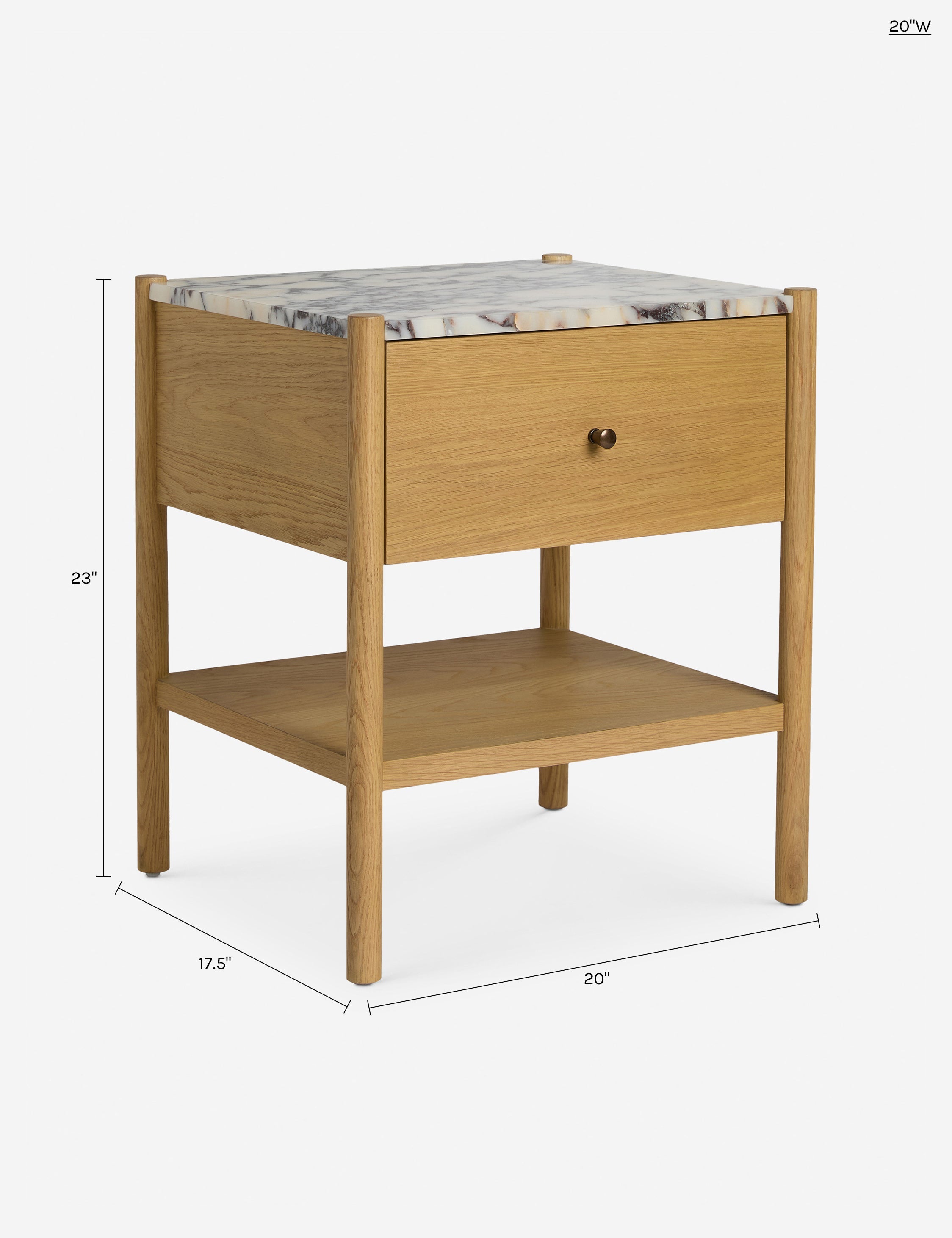 Phaedra Nightstand | Natural Wood Frame, Marble Top
