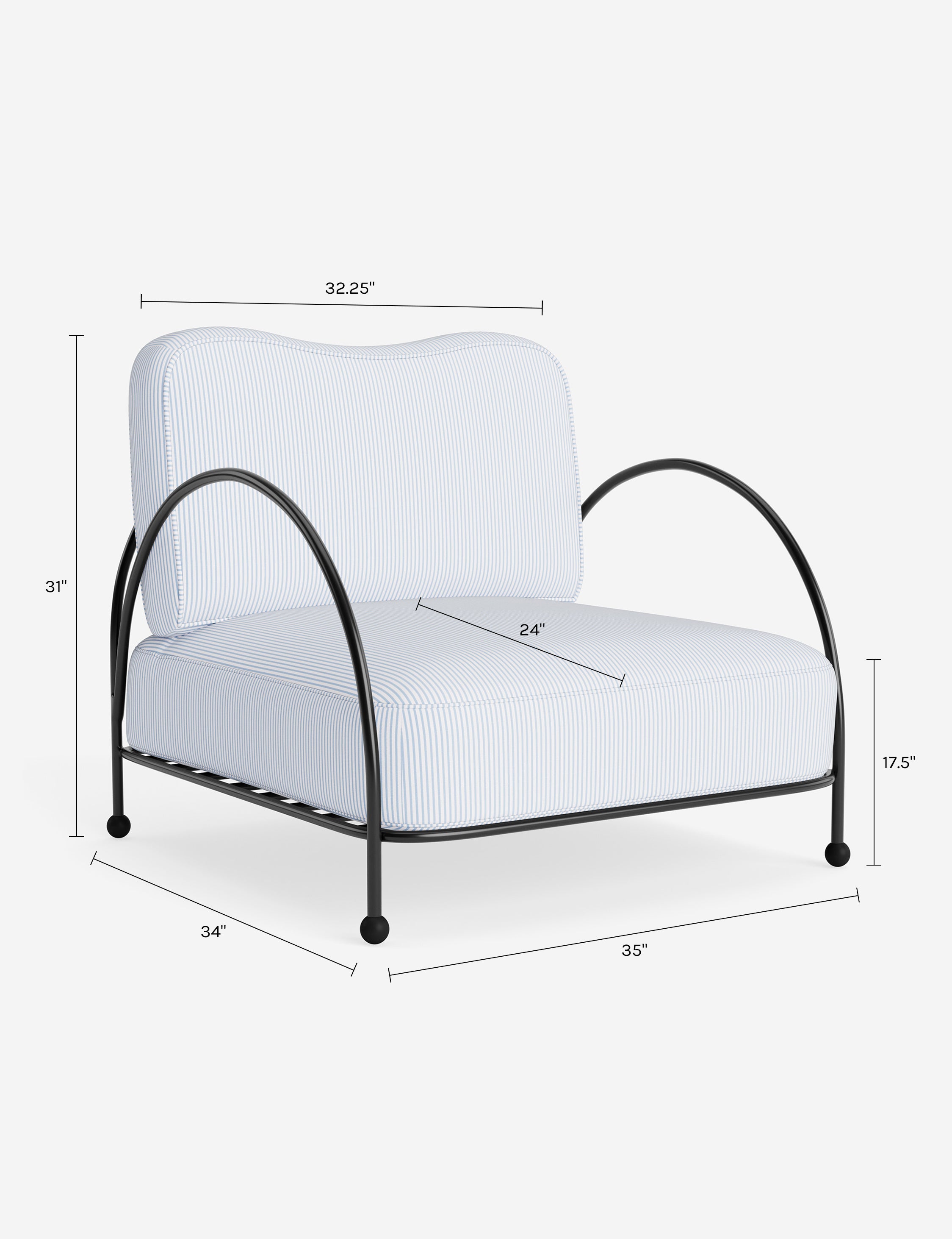 Luna Outdoor Accent Chair | Slim Metal Frame, Supportive Seat