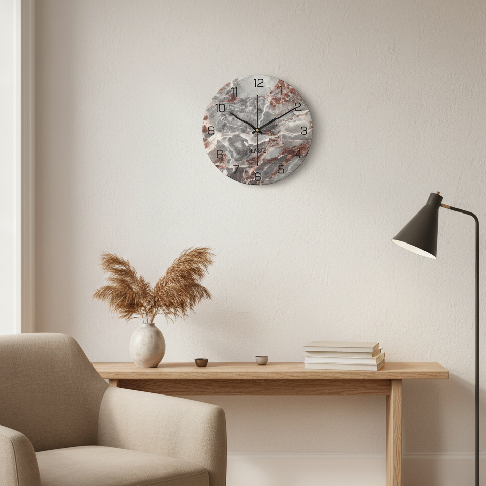 Bello Wandklok | Geluidsloos Quartz, Marmerlook 30cm