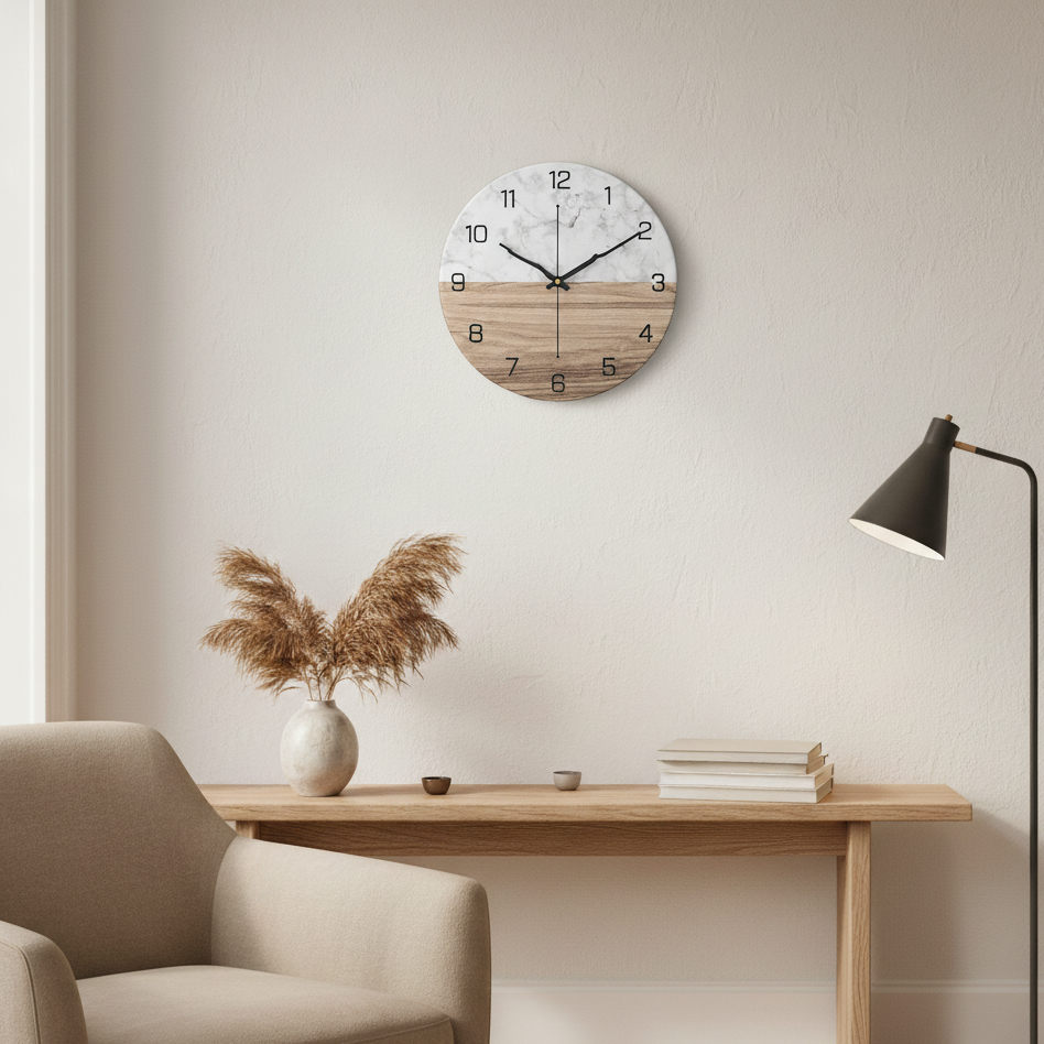 Bello Wandklok | Geluidsloos Quartz, Marmerlook 30cm