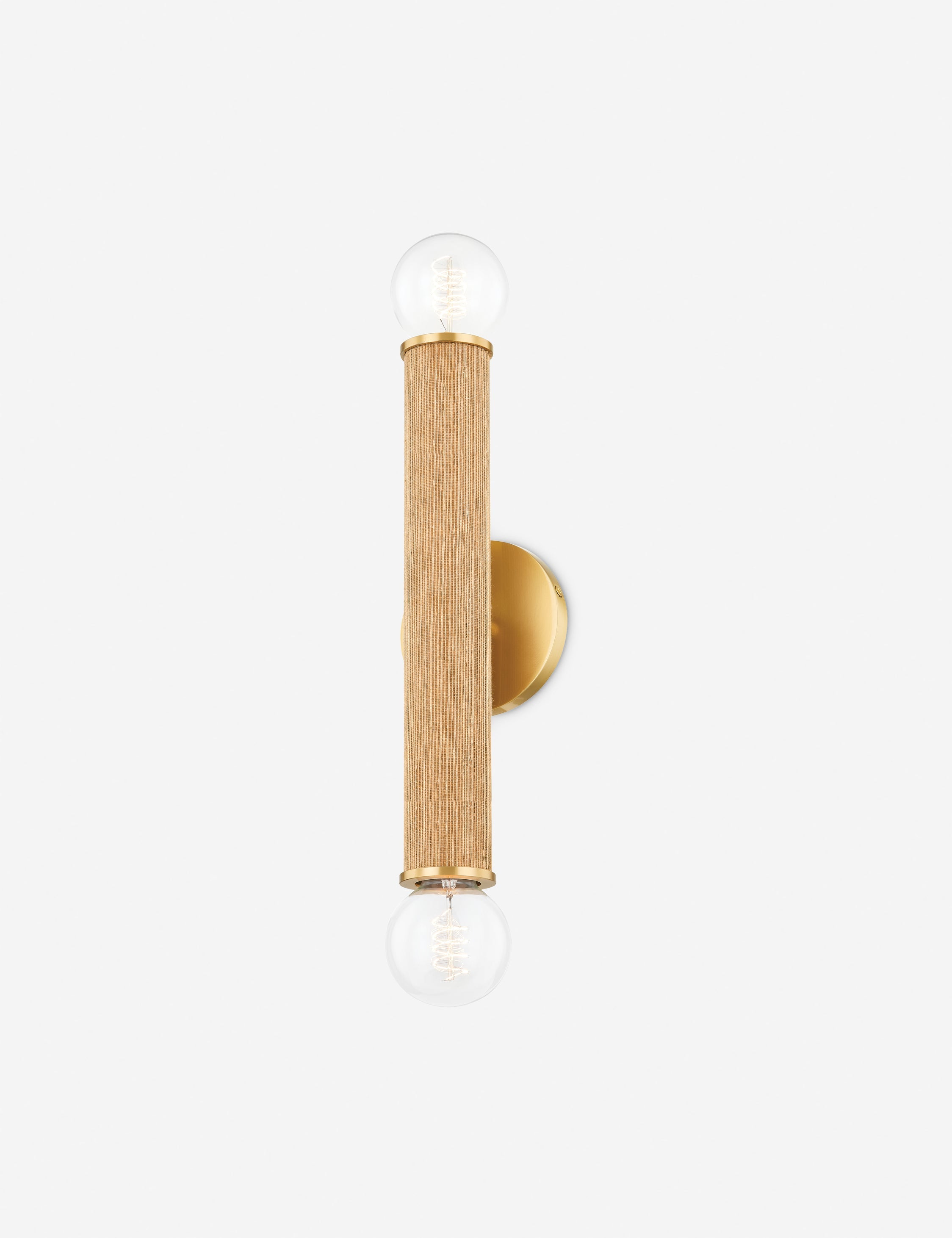 Luna Double Sconce | Grasscloth Wrapped, Antique Brass Accents