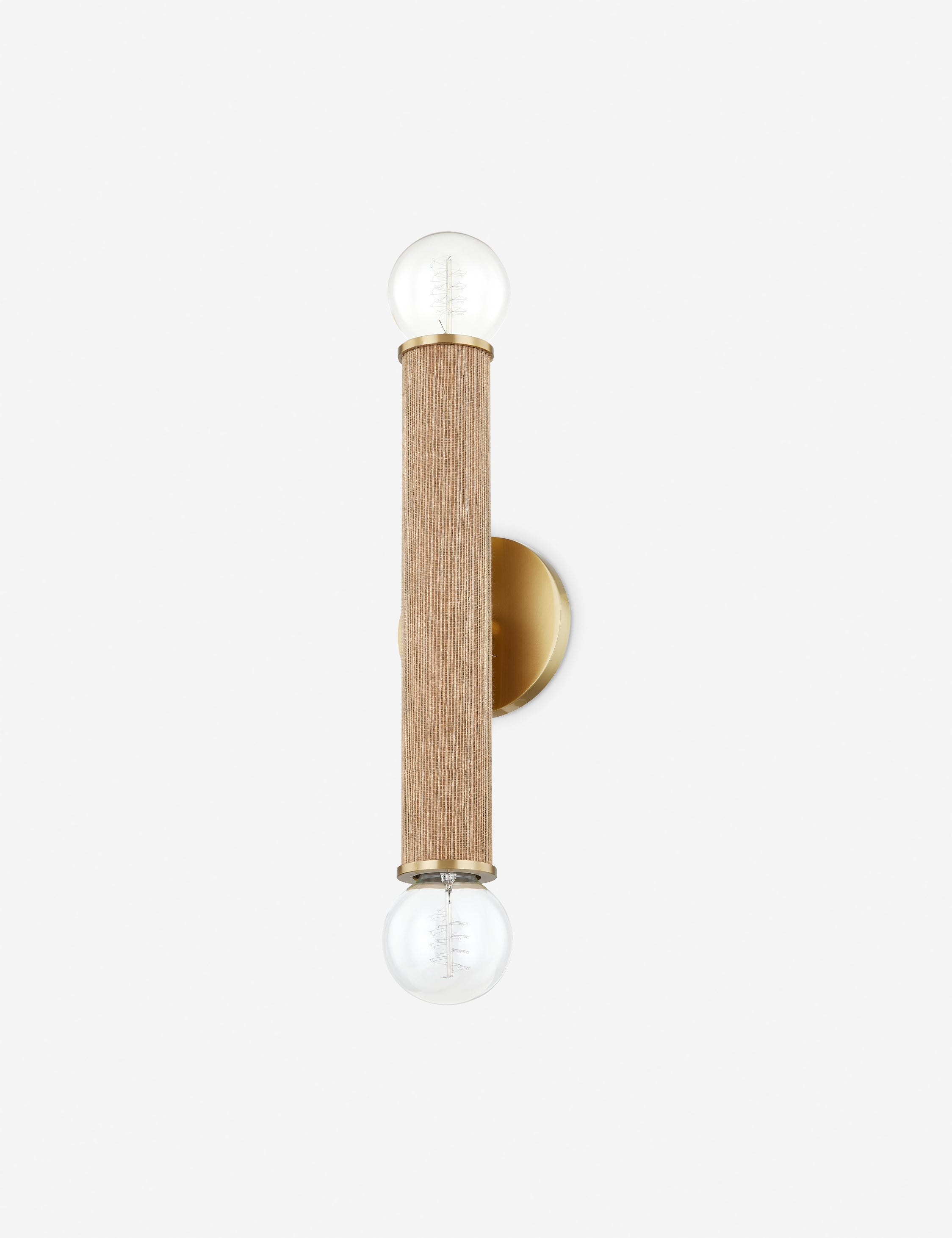 Luna Double Sconce | Grasscloth Wrapped, Antique Brass Accents