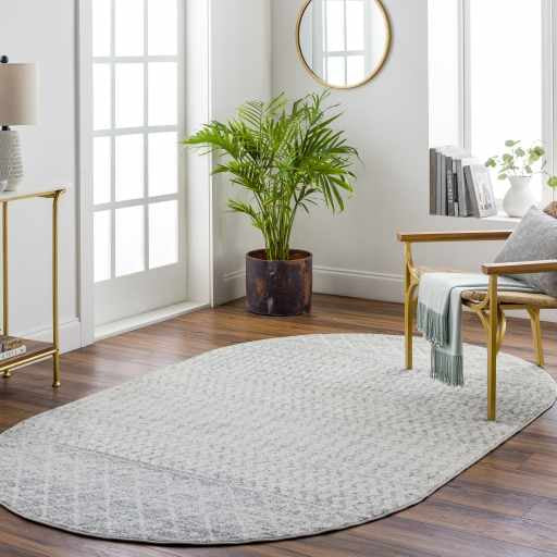 Bello Area Rug  Gray Trellis Pattern  Medium Pile Polypropylene