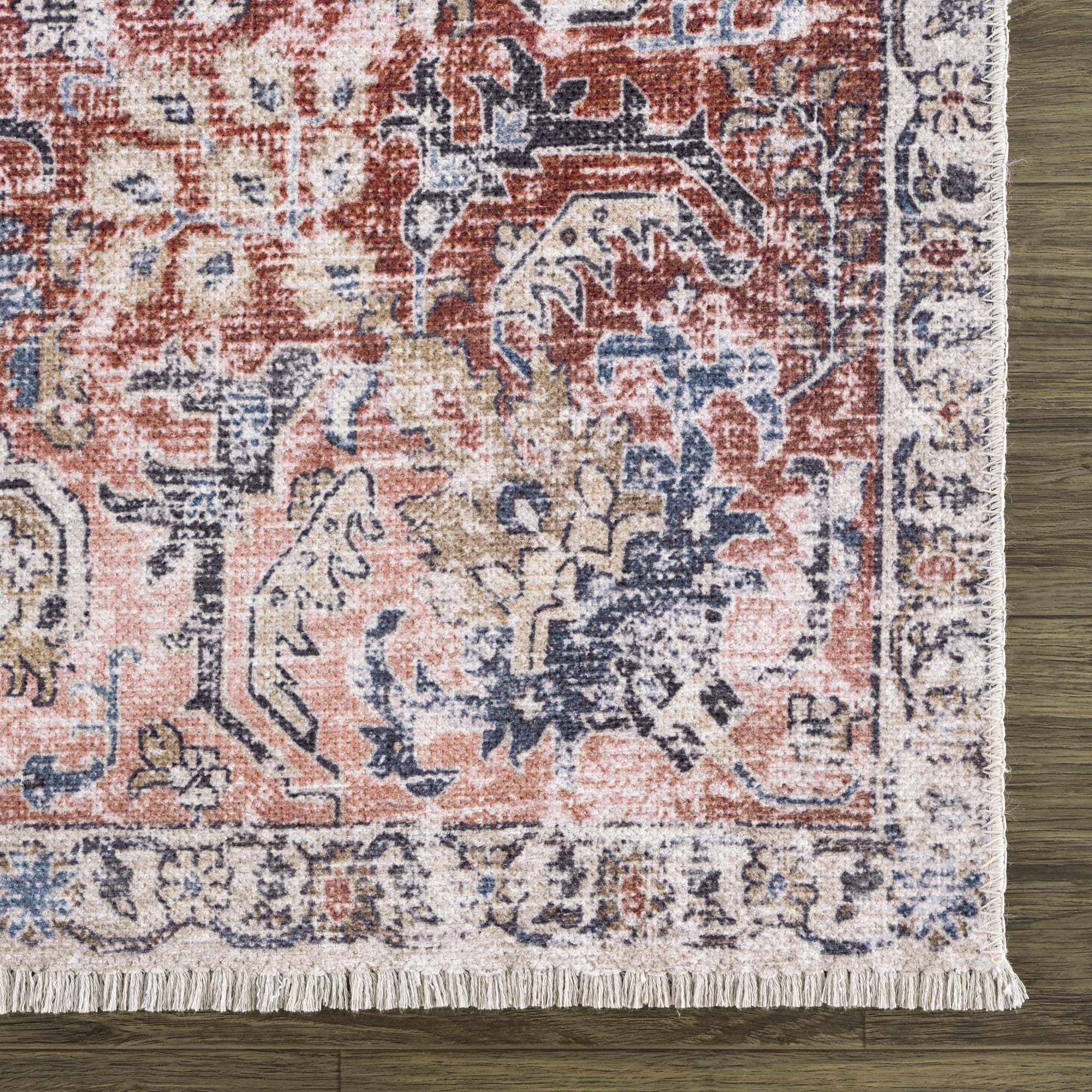 Bela Washable Area Rug  Burgundy Color, Traditional Style
