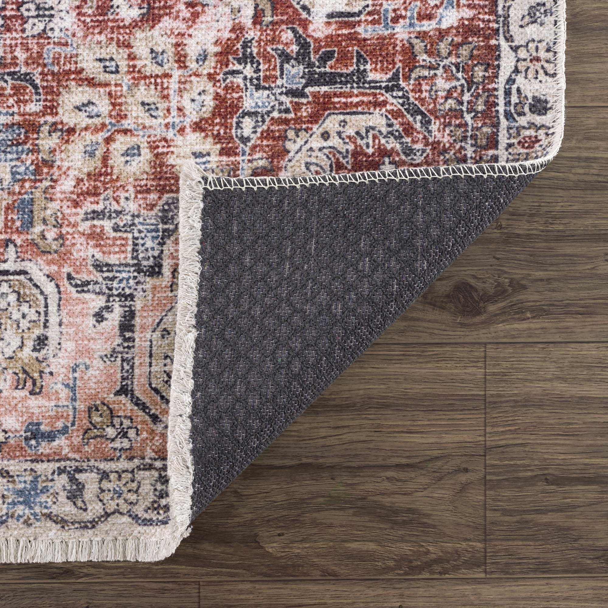 Bela Washable Area Rug  Burgundy Color, Traditional Style