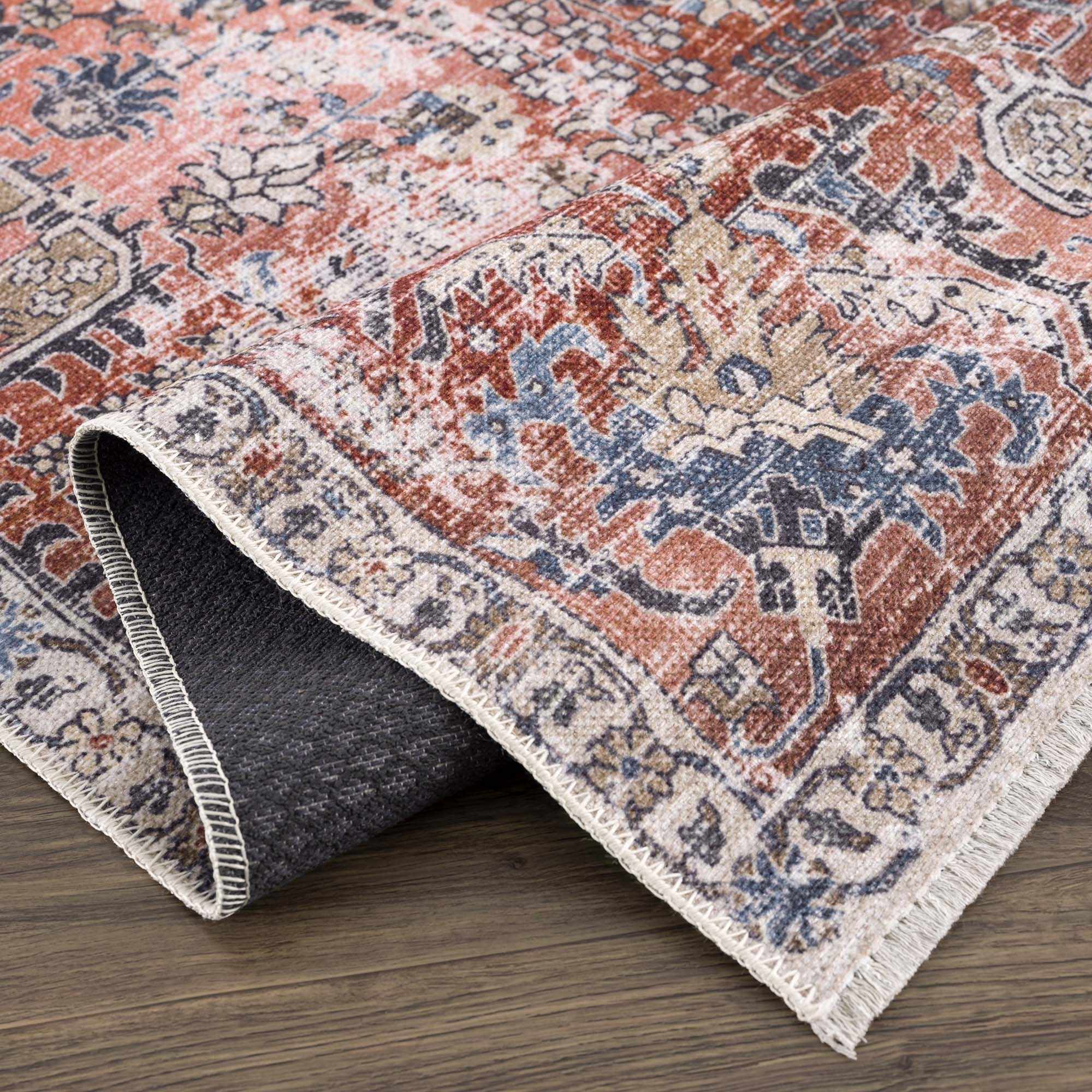 Bela Washable Area Rug  Burgundy Color, Traditional Style