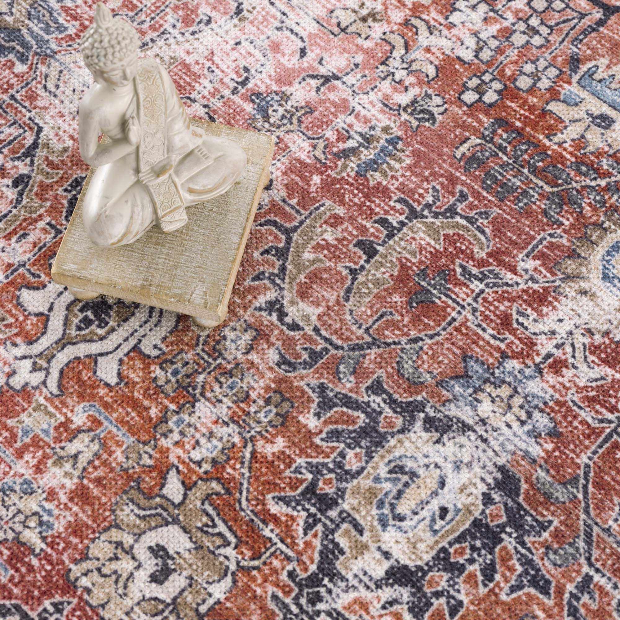 Bela Washable Area Rug  Burgundy Color, Traditional Style