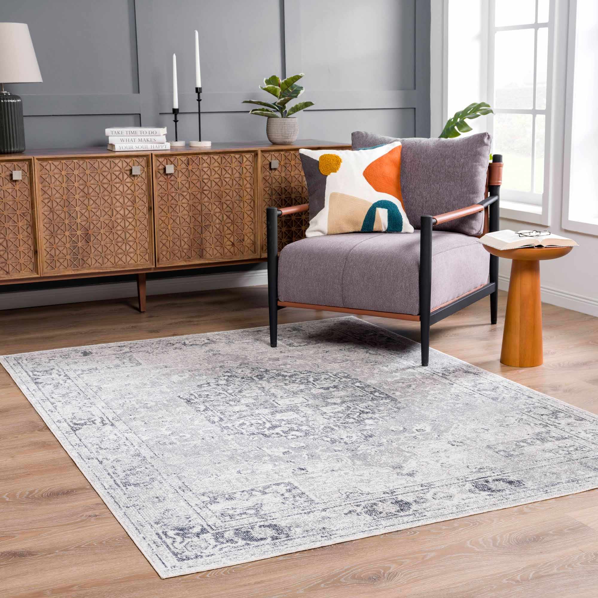 Alma Washable Rug  Traditional  Medium Pile  Antrasit