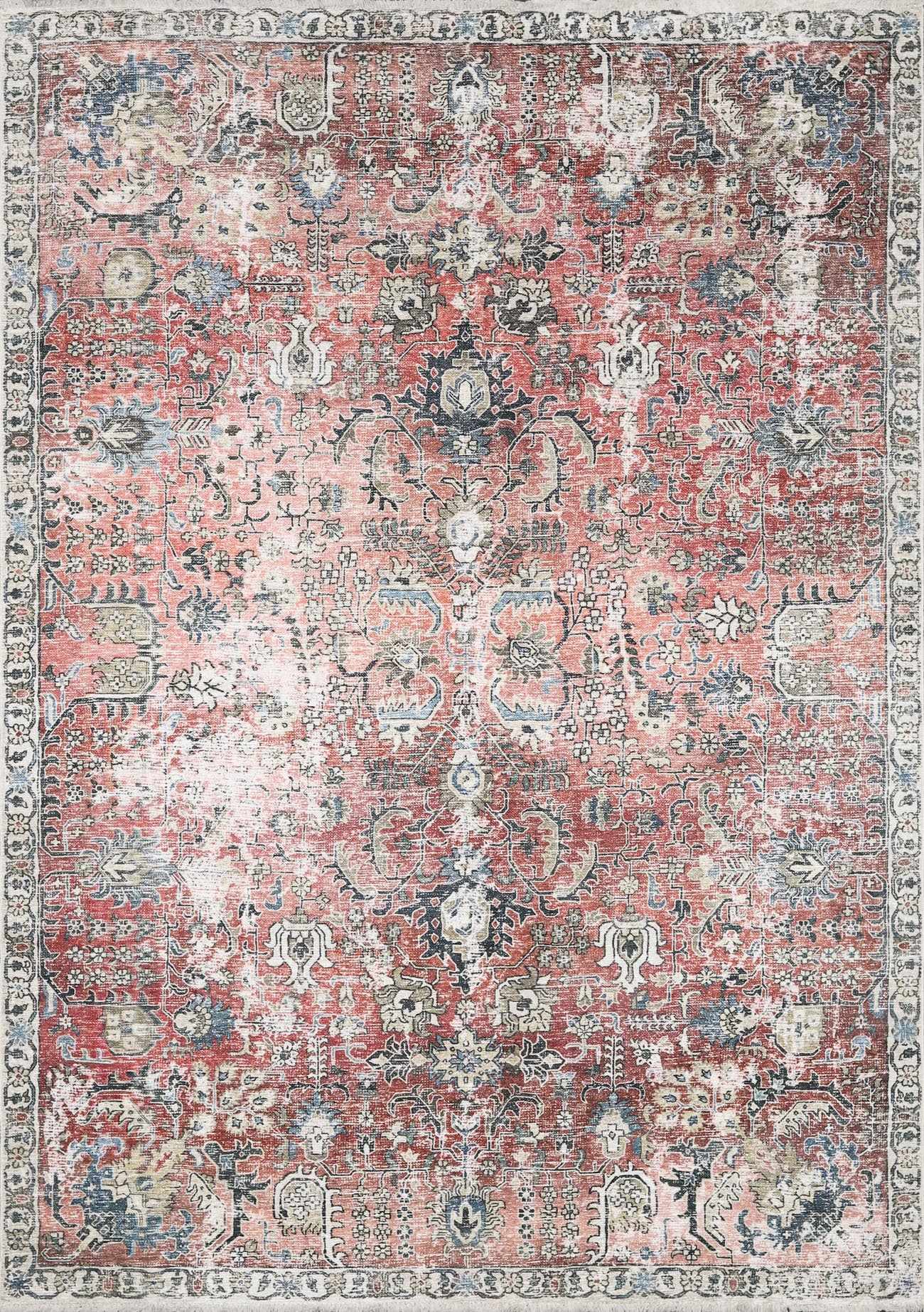 Bela Washable Area Rug  Burgundy Color, Traditional Style