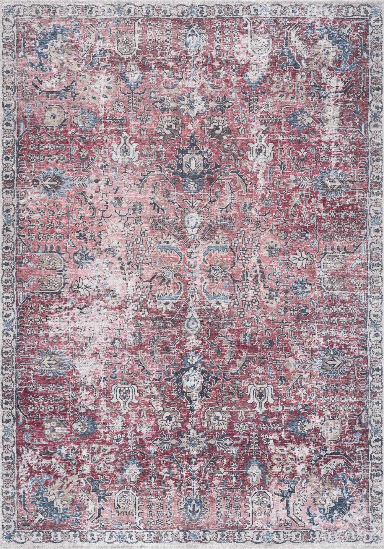 Bela Washable Area Rug  Burgundy Color, Traditional Style
