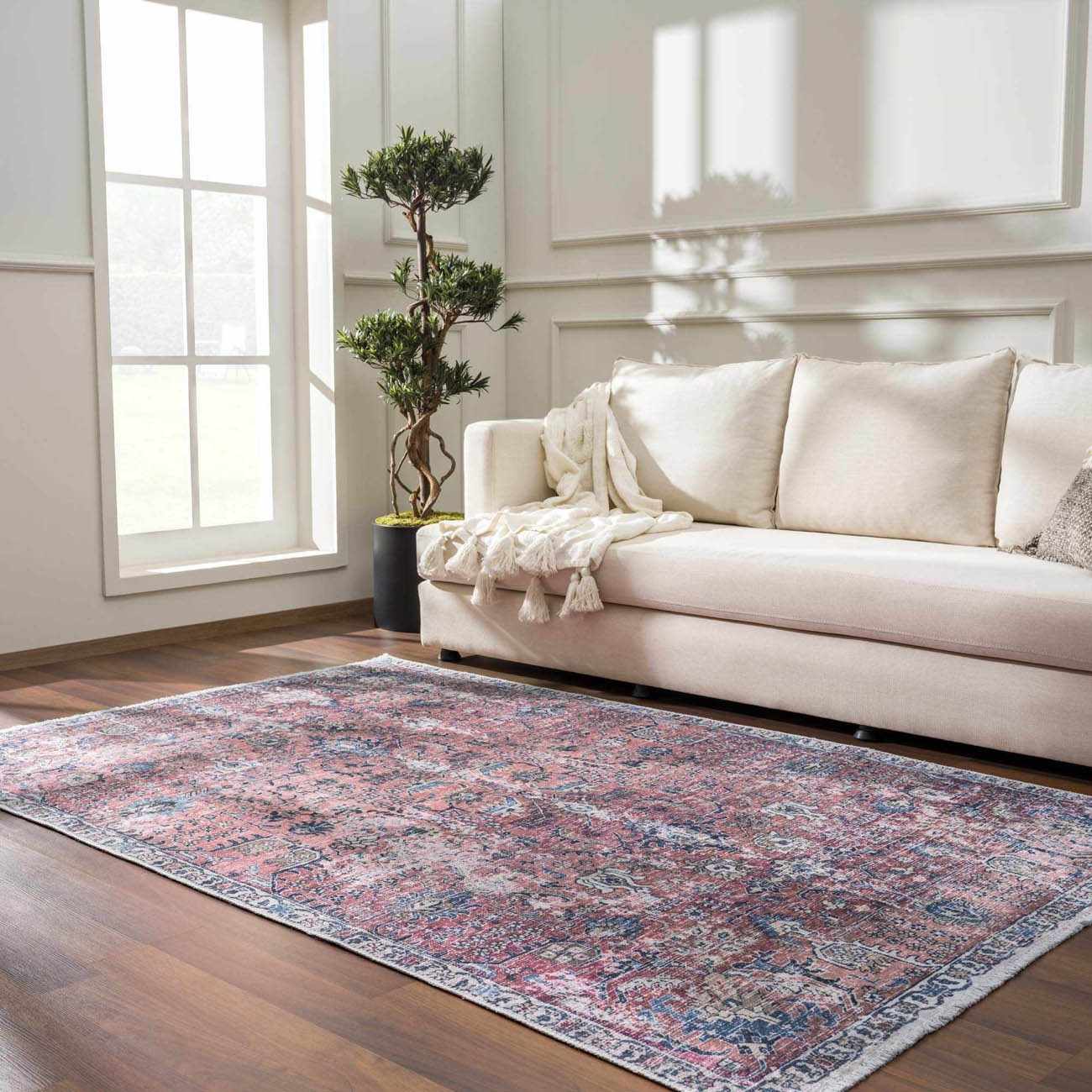 Bela Washable Area Rug  Burgundy Color, Traditional Style