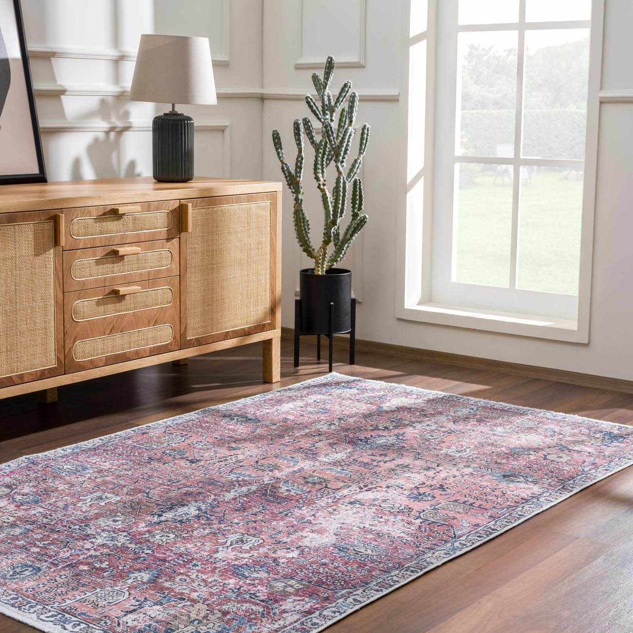 Bela Washable Area Rug  Burgundy Color, Traditional Style