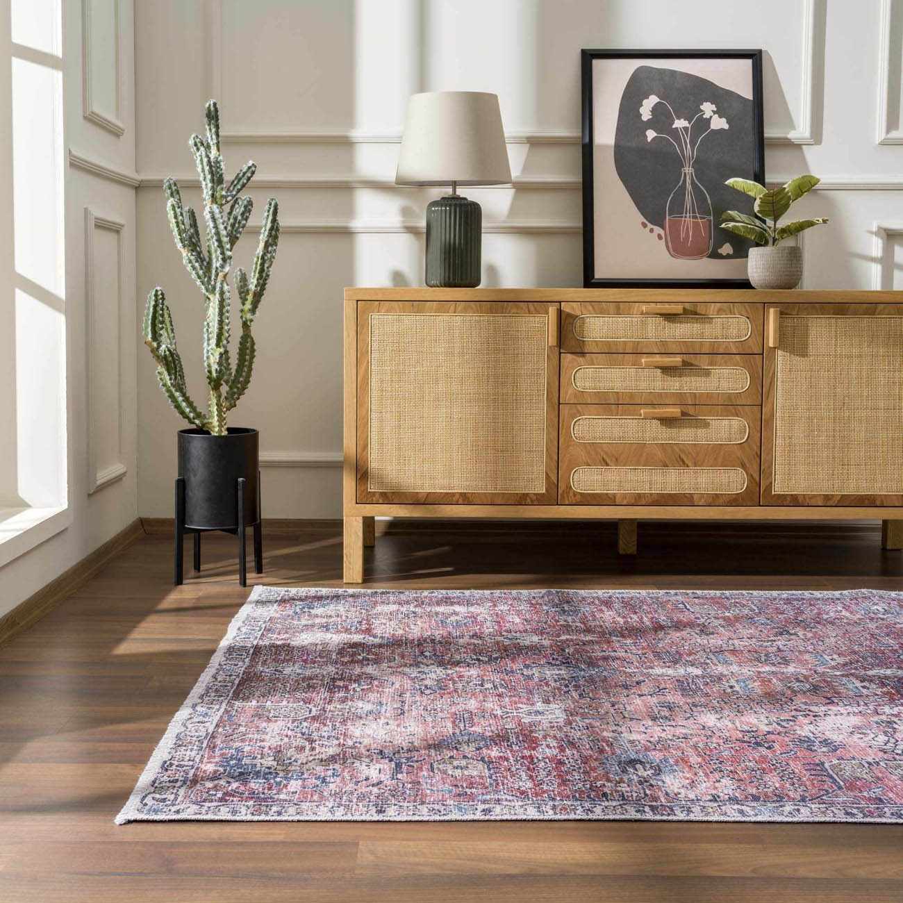 Bela Washable Area Rug  Burgundy Color, Traditional Style