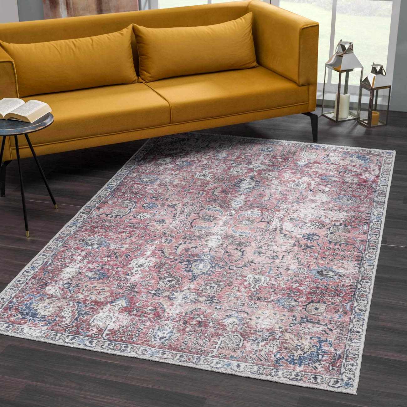 Bela Washable Area Rug  Burgundy Color, Traditional Style