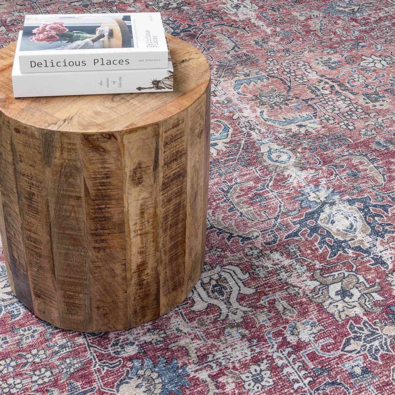 Bela Washable Area Rug  Burgundy Color, Traditional Style