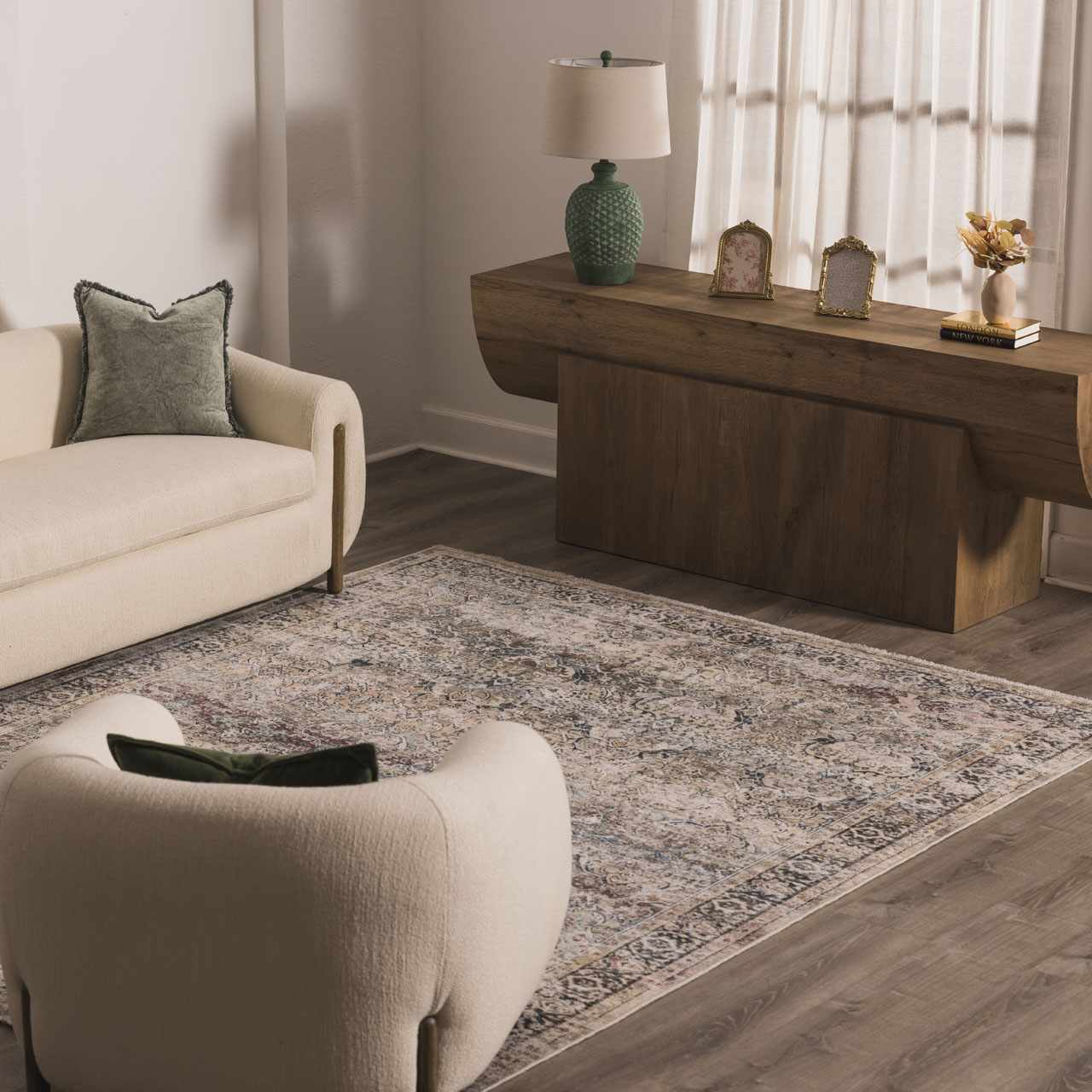 Olivio Washable Area Rug  Vintage Design, Soft Polyester
