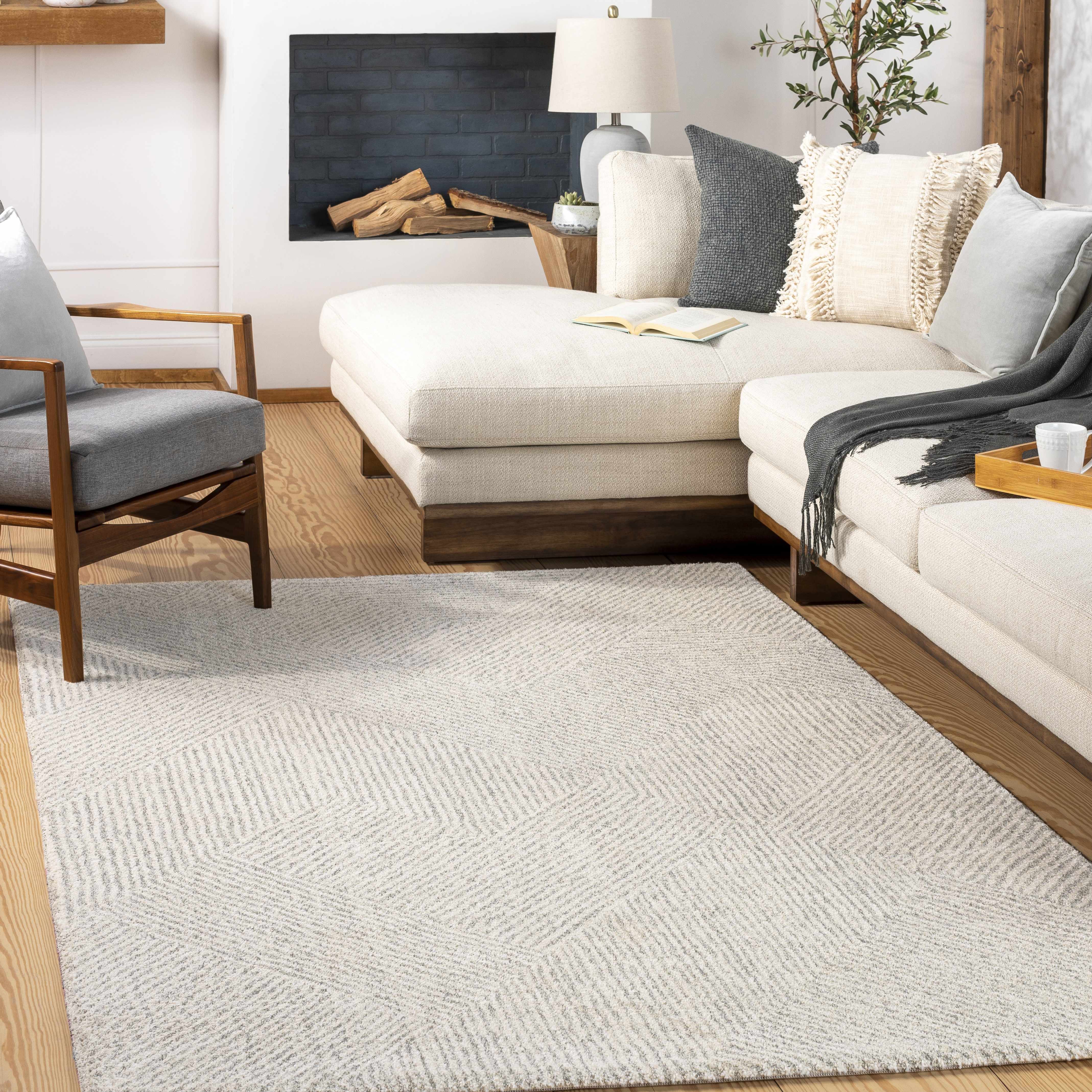 Haven Area Rug  High Pile  Machine Woven  Cream/Gray