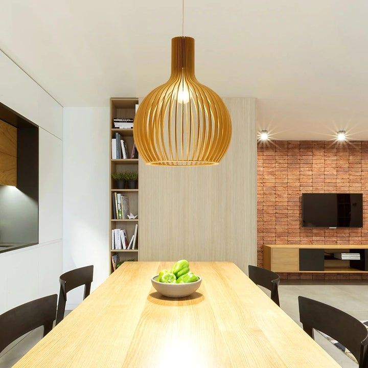 Bela Pendant Light | Handcrafted Natural Wood, Adjustable Height