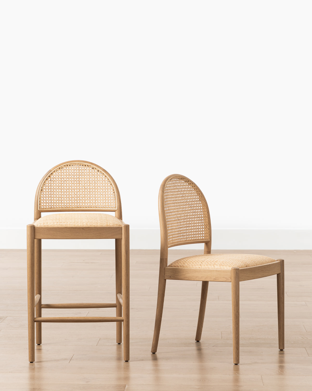 Haven Counter Stool Natural Oak Frame Cane Back and Woven Seat
