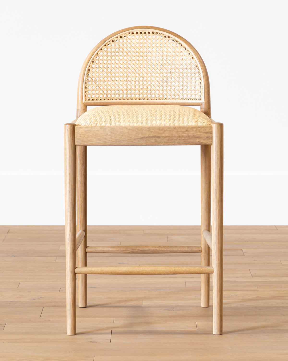 Haven Counter Stool Natural Oak Frame Cane Back and Woven Seat