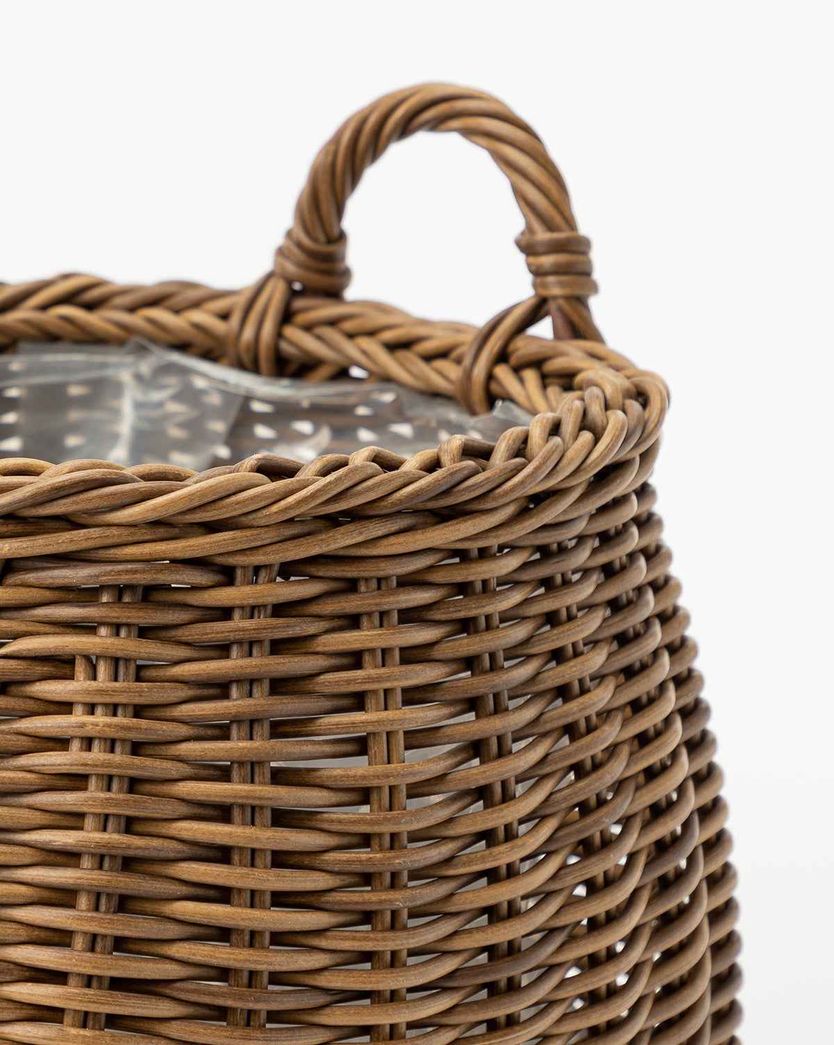 Bela Handled Planter Basket  Intricately Woven Poly-Rattan