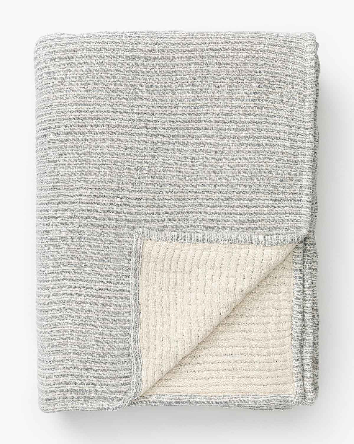 Blythe Striped Coverlet  Cotton, Gray and Cream