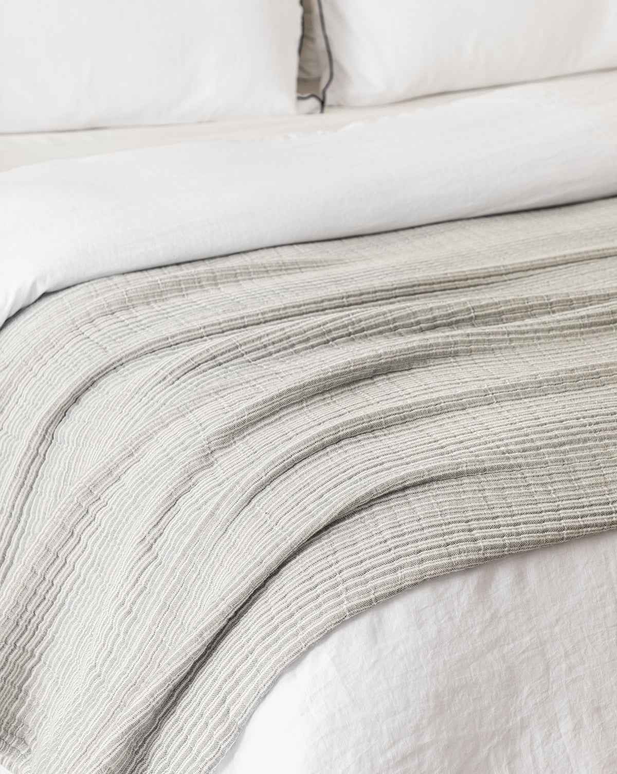 Blythe Striped Coverlet  Cotton, Gray and Cream