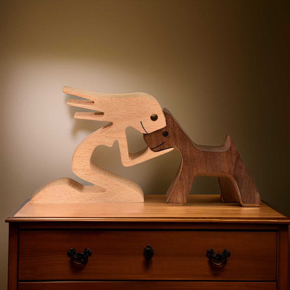 Bento Houten Sculptuur | Minimalistisch Design, Symbolisch Mens-Hond