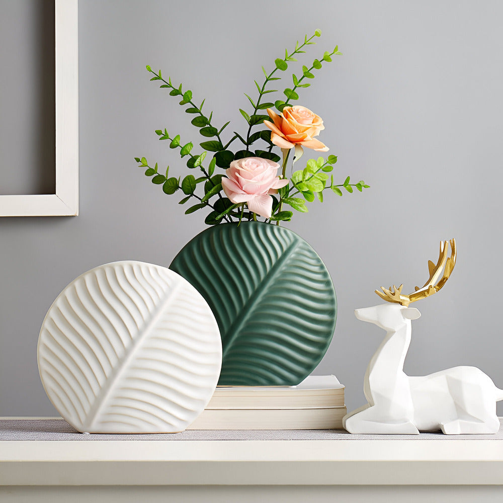 Bela Ceramic Vase | Handcrafted, Scandinavian Design with Leaf Texture