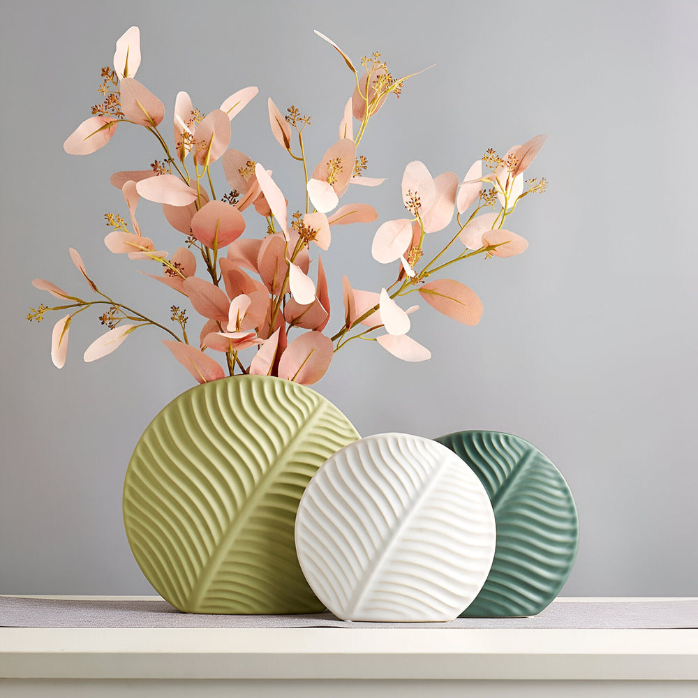 Bela Ceramic Vase | Handcrafted, Scandinavian Design with Leaf Texture