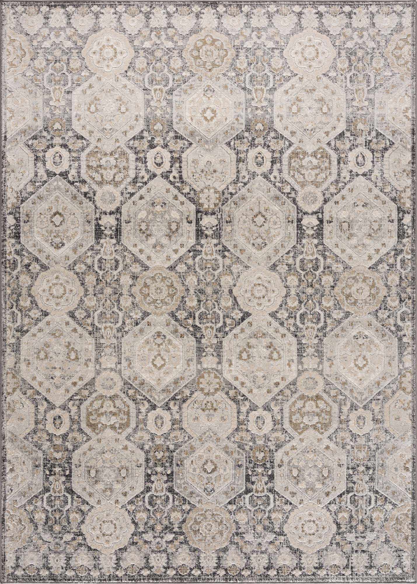 Minoan Area Rug  Traditional Machine Woven  Hexagonal Pattern