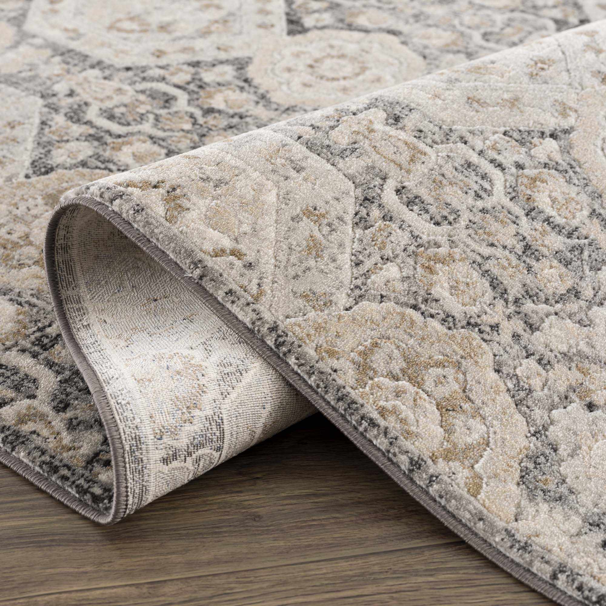Minoan Area Rug  Traditional Machine Woven  Hexagonal Pattern