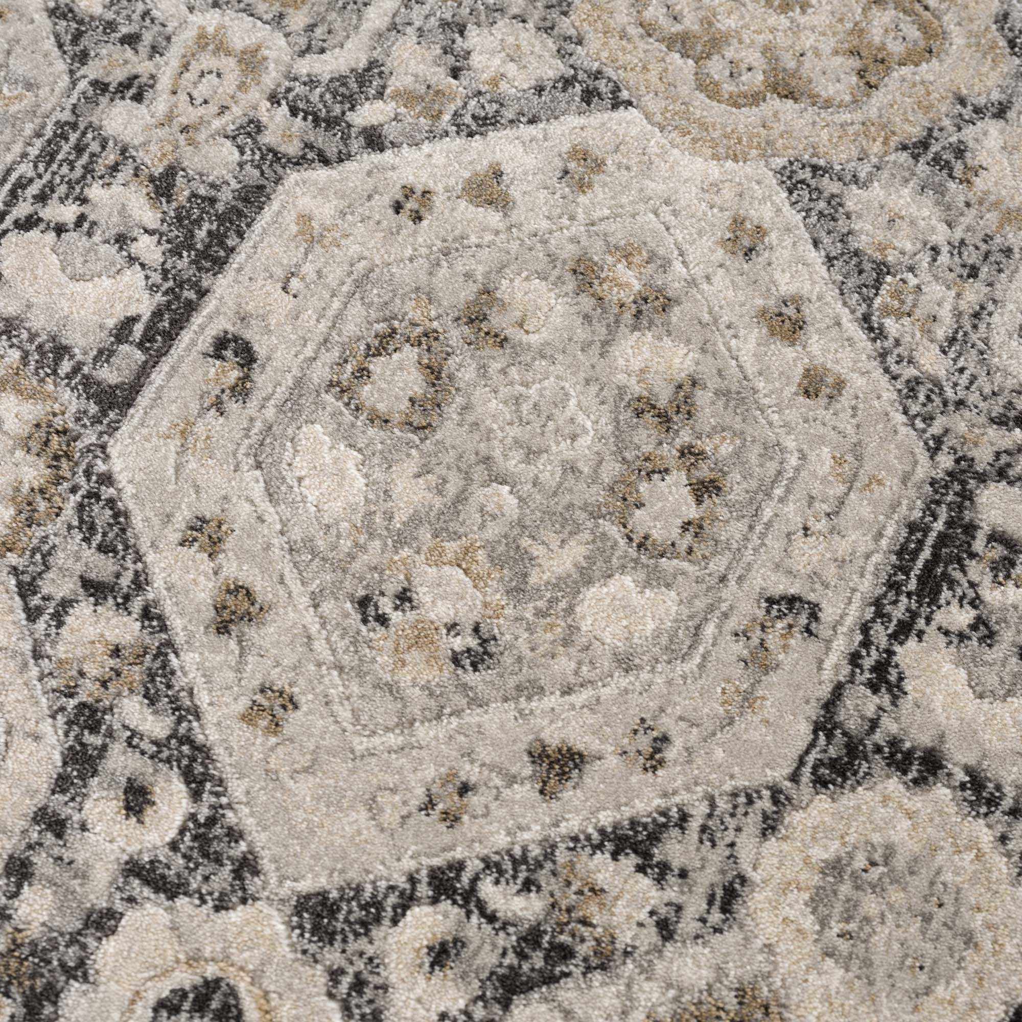 Minoan Area Rug  Traditional Machine Woven  Hexagonal Pattern