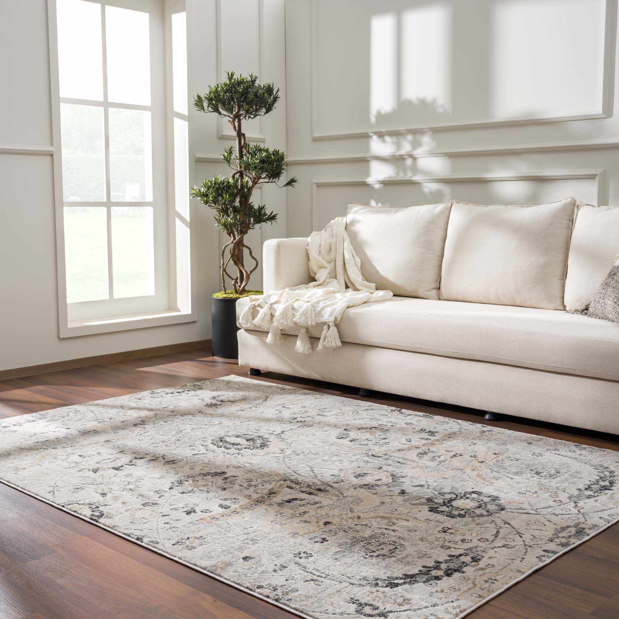 Grove Area Rug  Machine Woven  Medium Pile  Charcoal and Beige