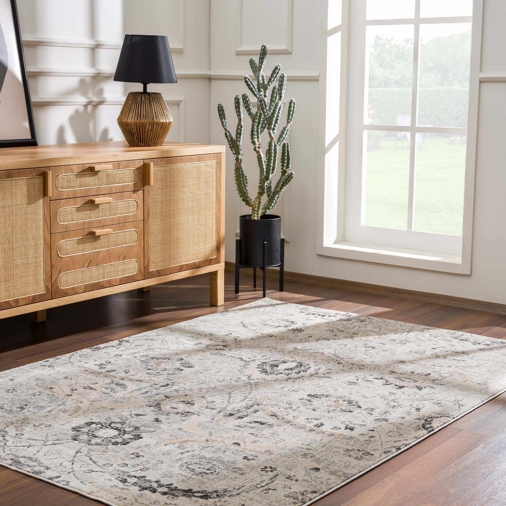 Grove Area Rug  Machine Woven  Medium Pile  Charcoal and Beige