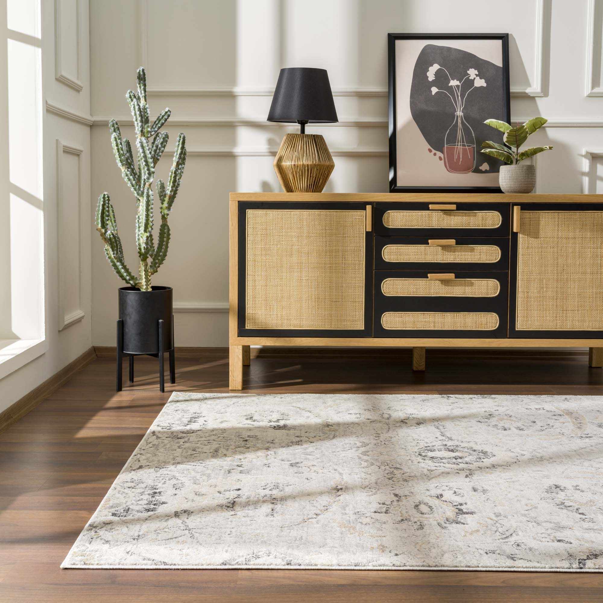 Grove Area Rug  Machine Woven  Medium Pile  Charcoal and Beige
