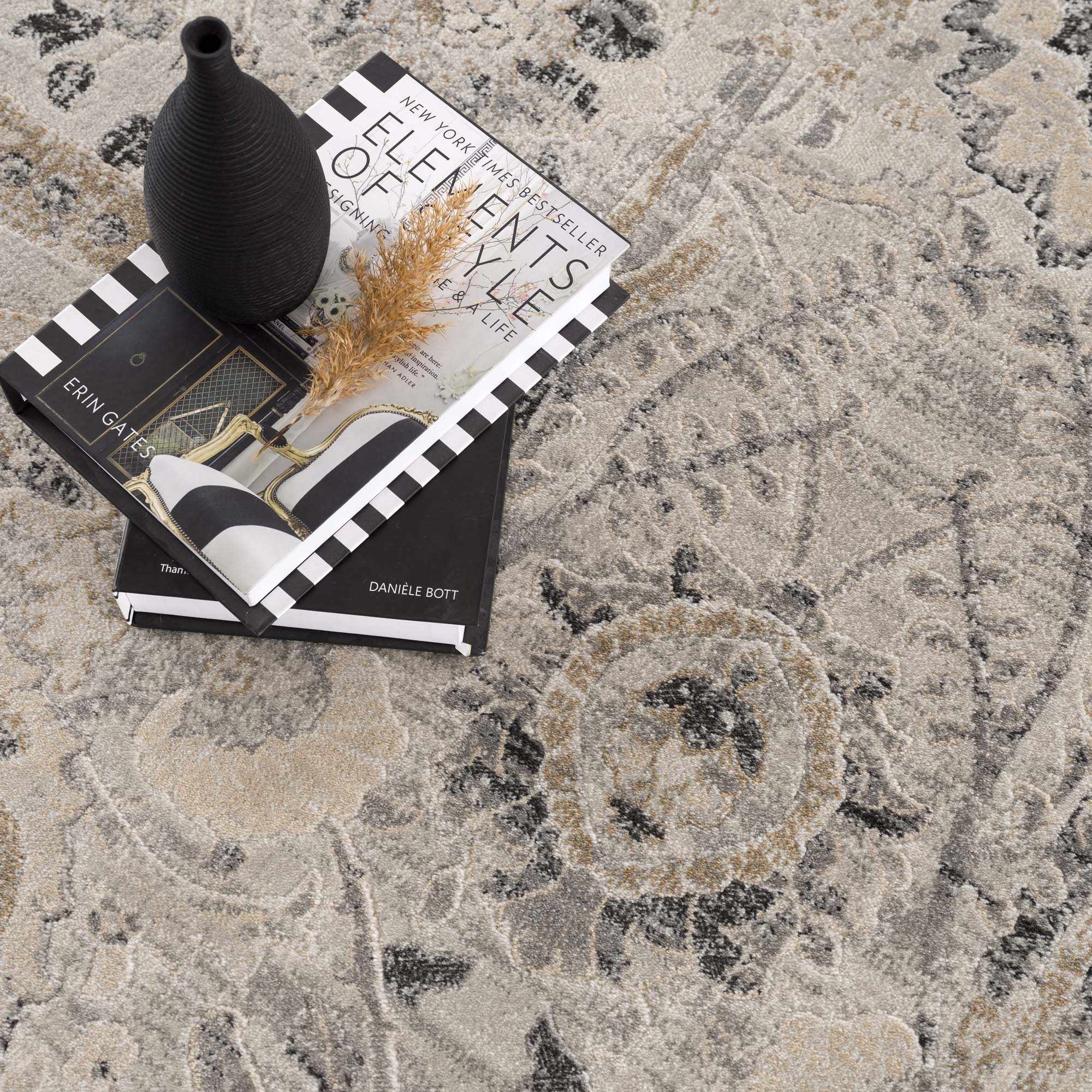 Grove Area Rug  Machine Woven  Medium Pile  Charcoal and Beige
