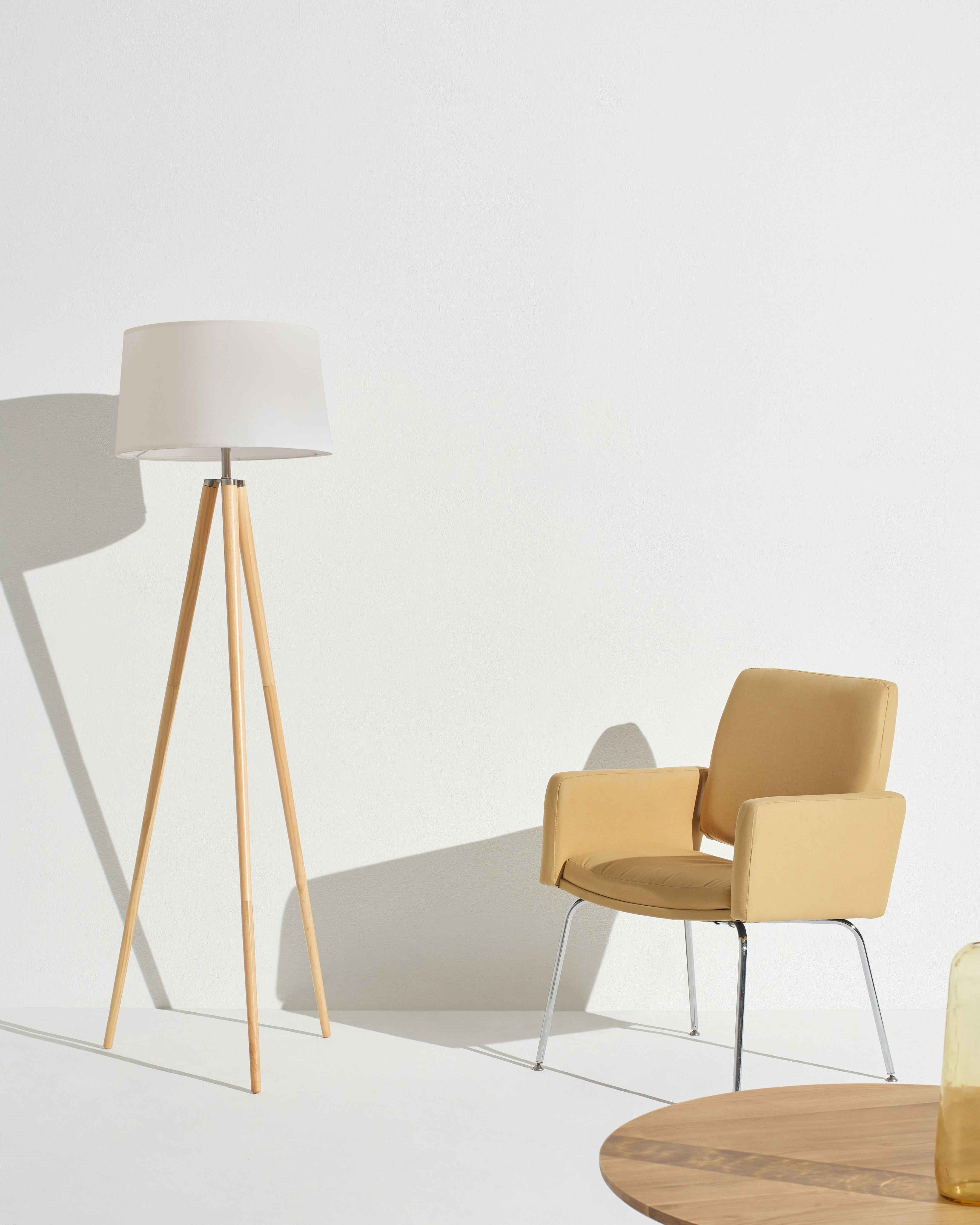 Elliot Floor Lamp | Minimalist Tripod Design, Natural Wood Base