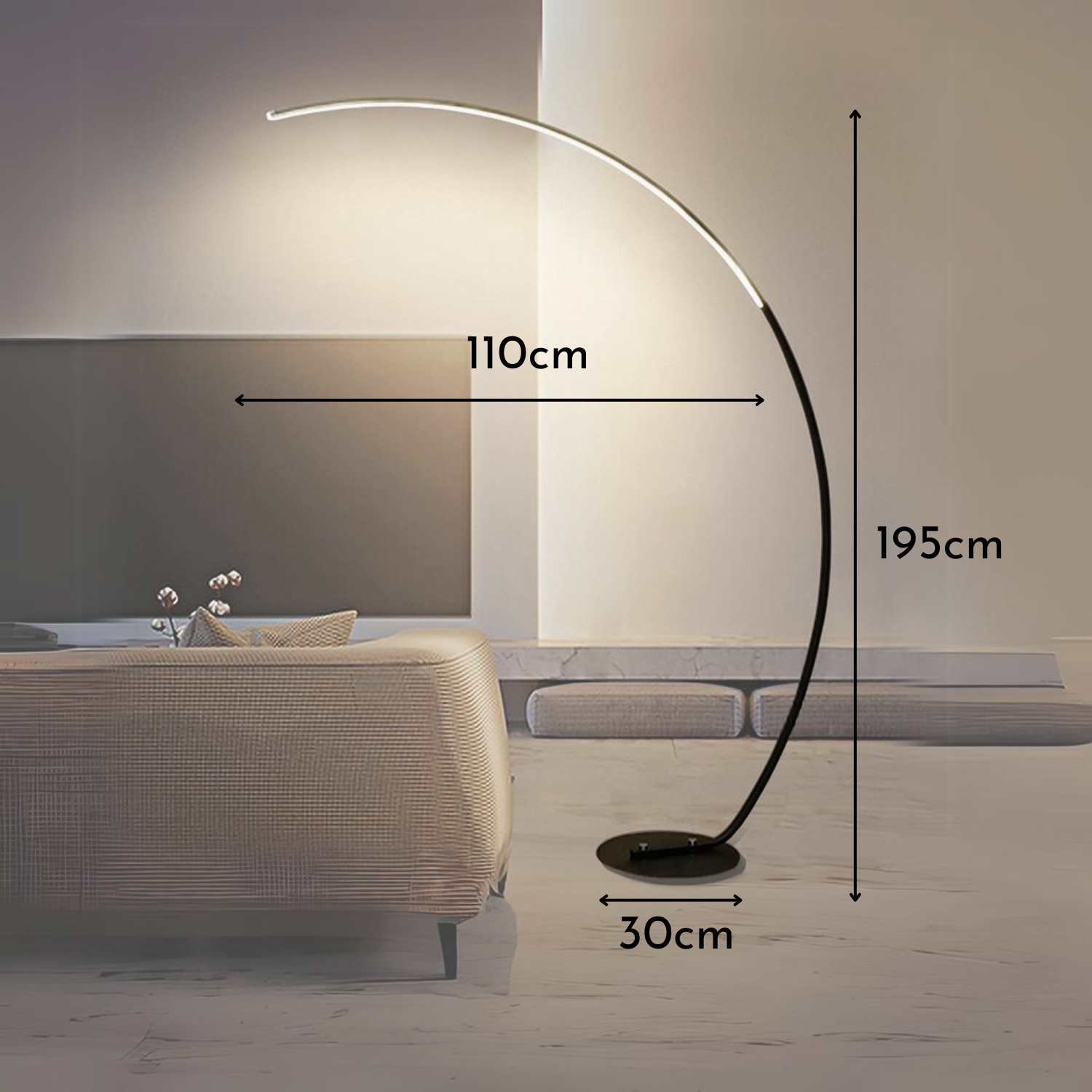 Eclipse – Black Minimalist Curved LED Floor Lamp 40W - Cendre Home
